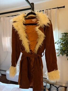 Show Me Your MuMu Rust Corduroy Trench with Cream Faux-Fur Trim